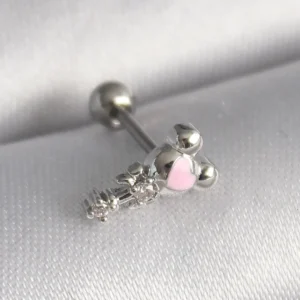 Utterly Good 316L Çelik Tragus Piercing Zirkon Taşlı Pembe Kalp Detaylı