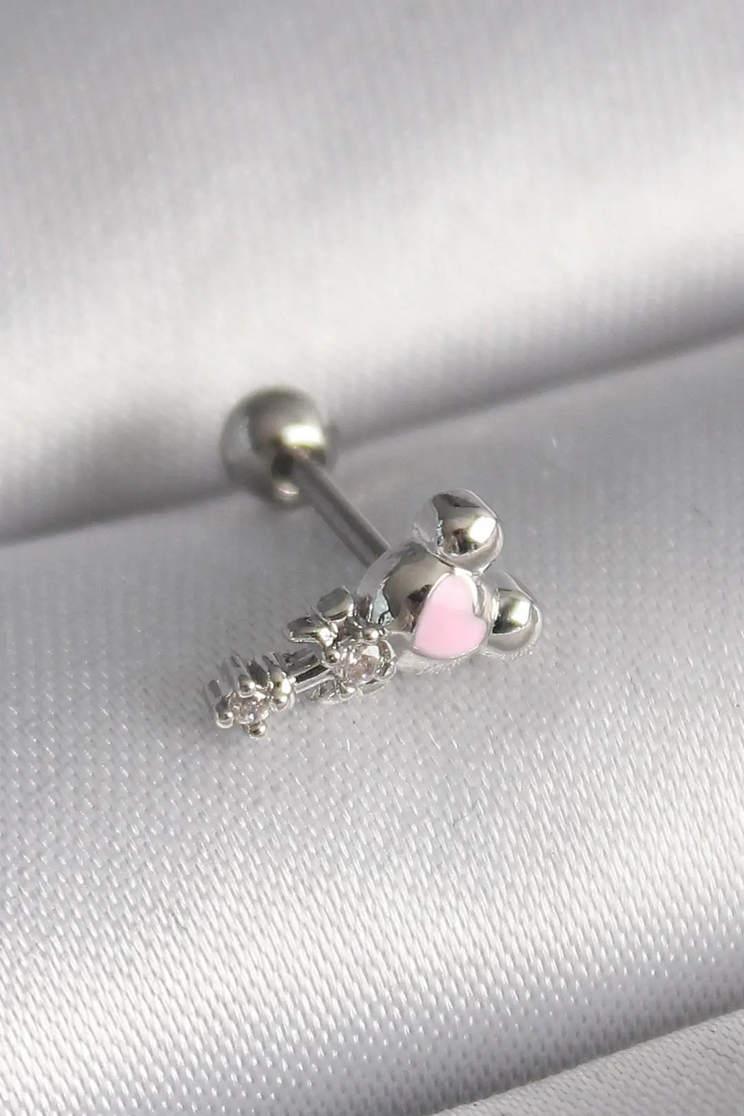 Utterly Good 316L Çelik Tragus Piercing Zirkon Taşlı Pembe Kalp Detaylı