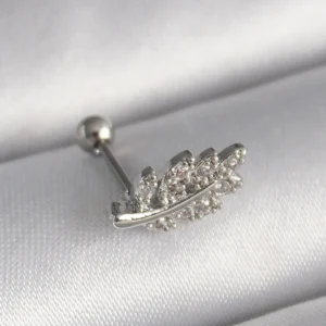 Utterly Good 316L Çelik Zirkon Taşlı Dal Tragus Piercing Gümüş Renk