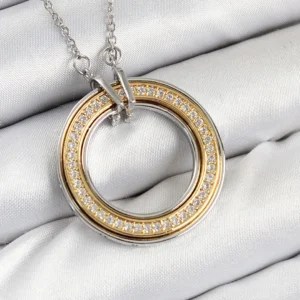Utterly Good 316L Çelik Zirkon Taşlı Dönen Daire Model Gold Gümüş Kadın Kolye