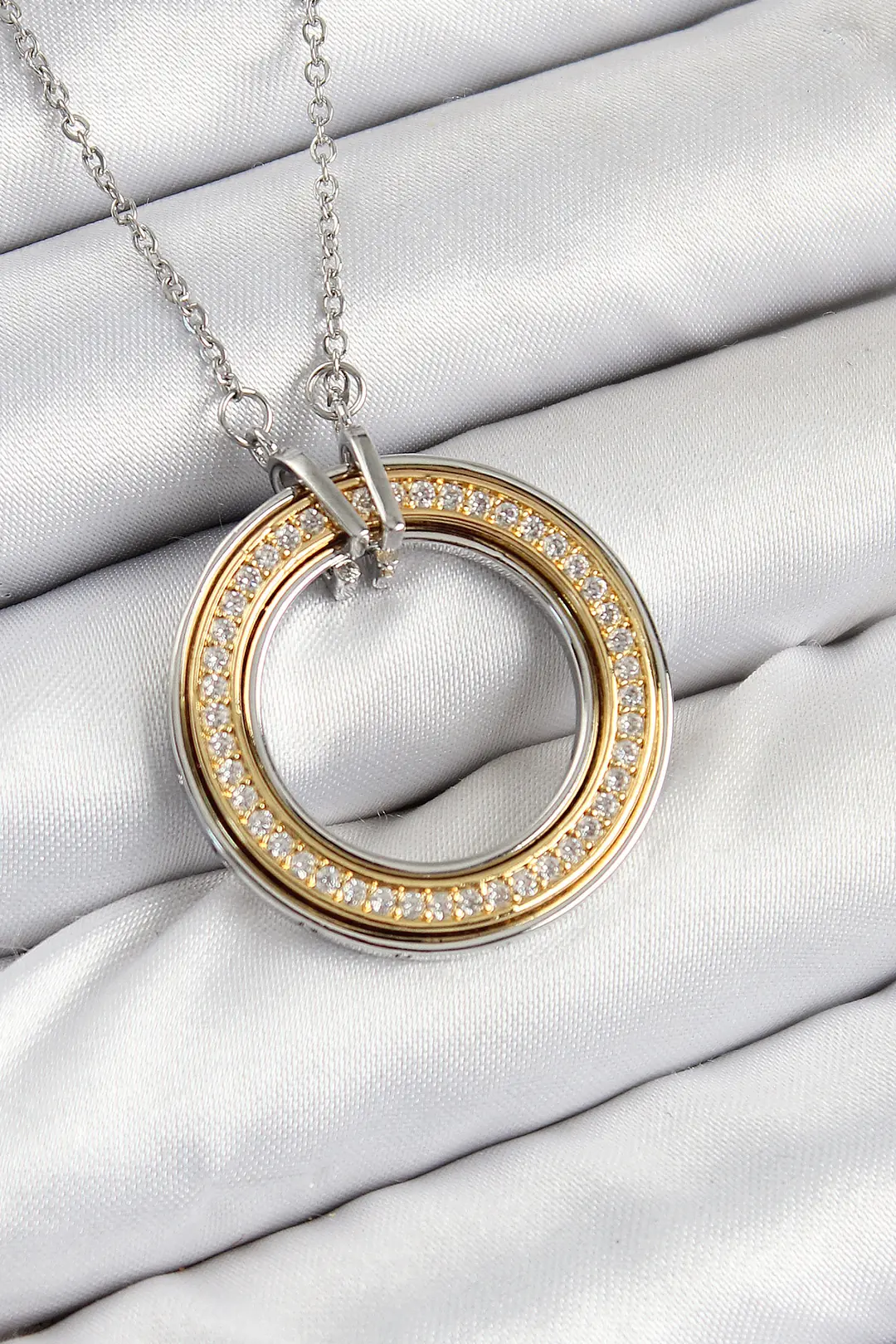 Utterly Good 316L Çelik Zirkon Taşlı Dönen Daire Model Gold Gümüş Kadın Kolye