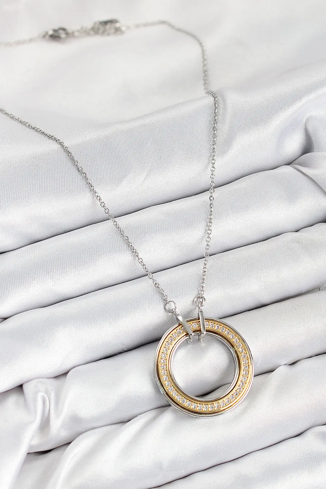 Utterly Good 316L Çelik Zirkon Taşlı Dönen Daire Model Gold Gümüş Kadın Kolye