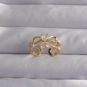 Utterly Good Ayarlanabilir Gold Zirkon Taşlı Fiyonk Yüzük 2li Görünüm