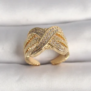 Utterly Good Ayarlanabilir Kadın Yüzük Gold Zirkon Taşlı X Tasarım