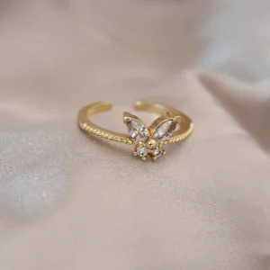 Utterly Good Ayarlanabilir Kelebek Yüzük Gold Zirkon ve Kristal Taşlı