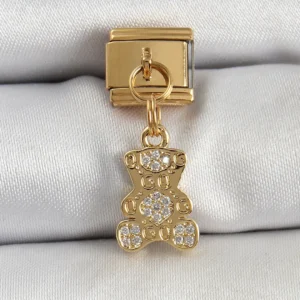 Utterly Good Ayıcık Charm Sallantılı Zirkon Taşlı 316L Çelik Gold Renk