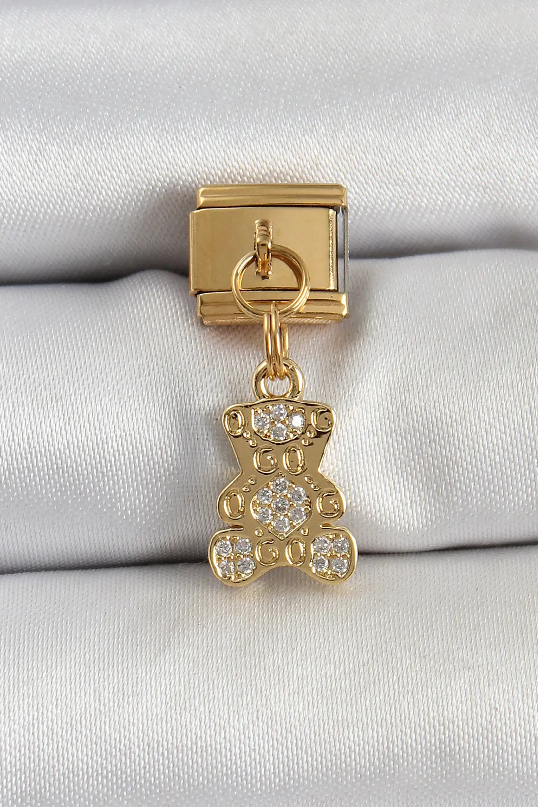 Utterly Good Ayıcık Charm Sallantılı Zirkon Taşlı 316L Çelik Gold Renk