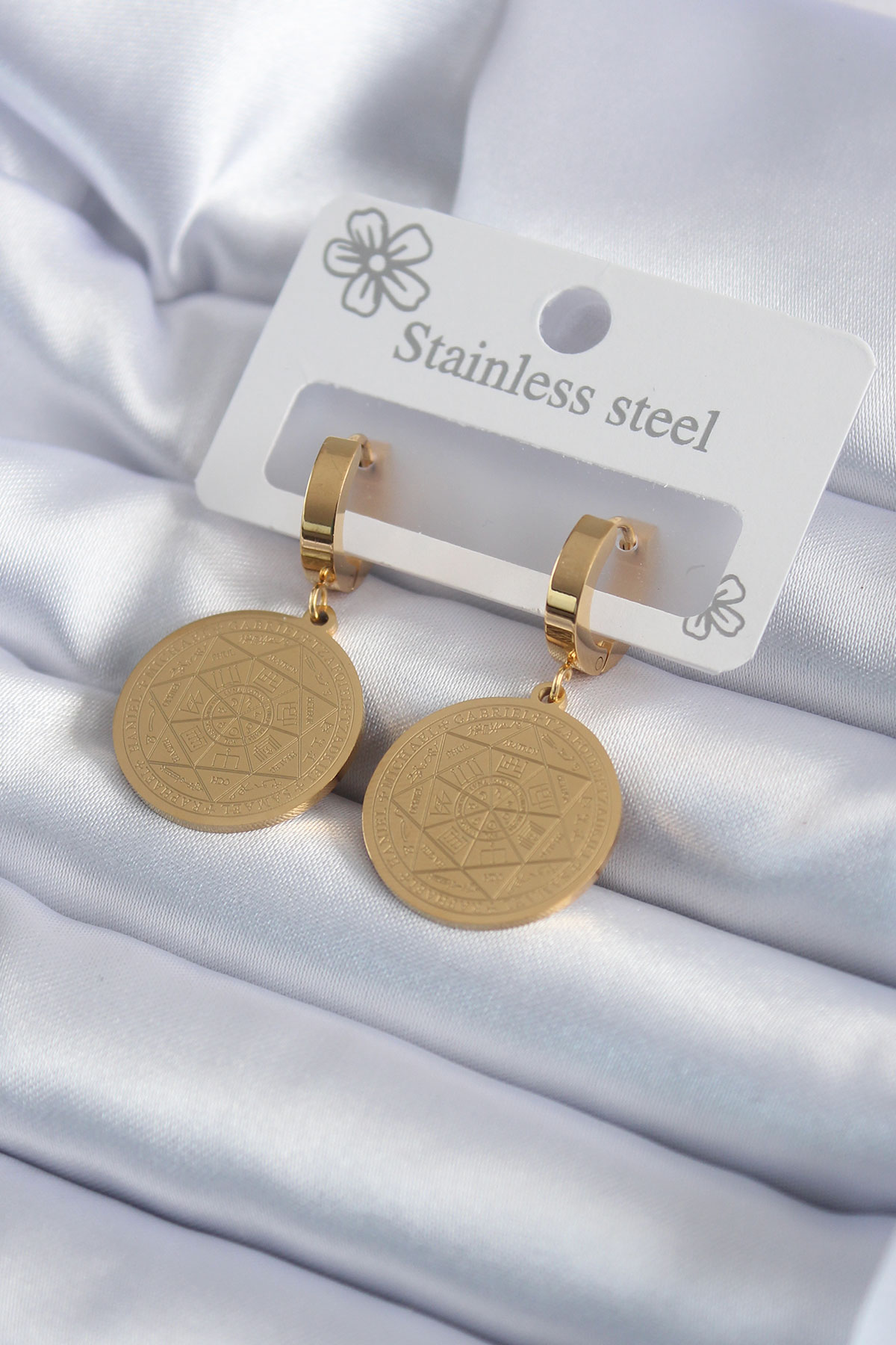 Kadın Küpe 316L Çelik Gold Renk Pentagram Yıldız Model