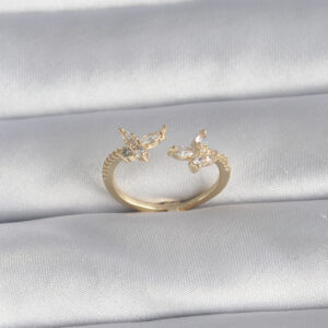 Kelebek Model Kadın Yüzük Zirkon Taşlı Gold Renk Pirinç