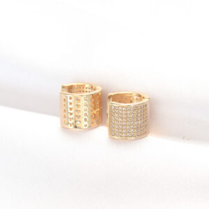 Pirinç Küpe Gold Renk Taşlı Minimal Tasarım