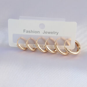 Pirinç Oval Küpe Seti Gold Renk Günlük Kullanım