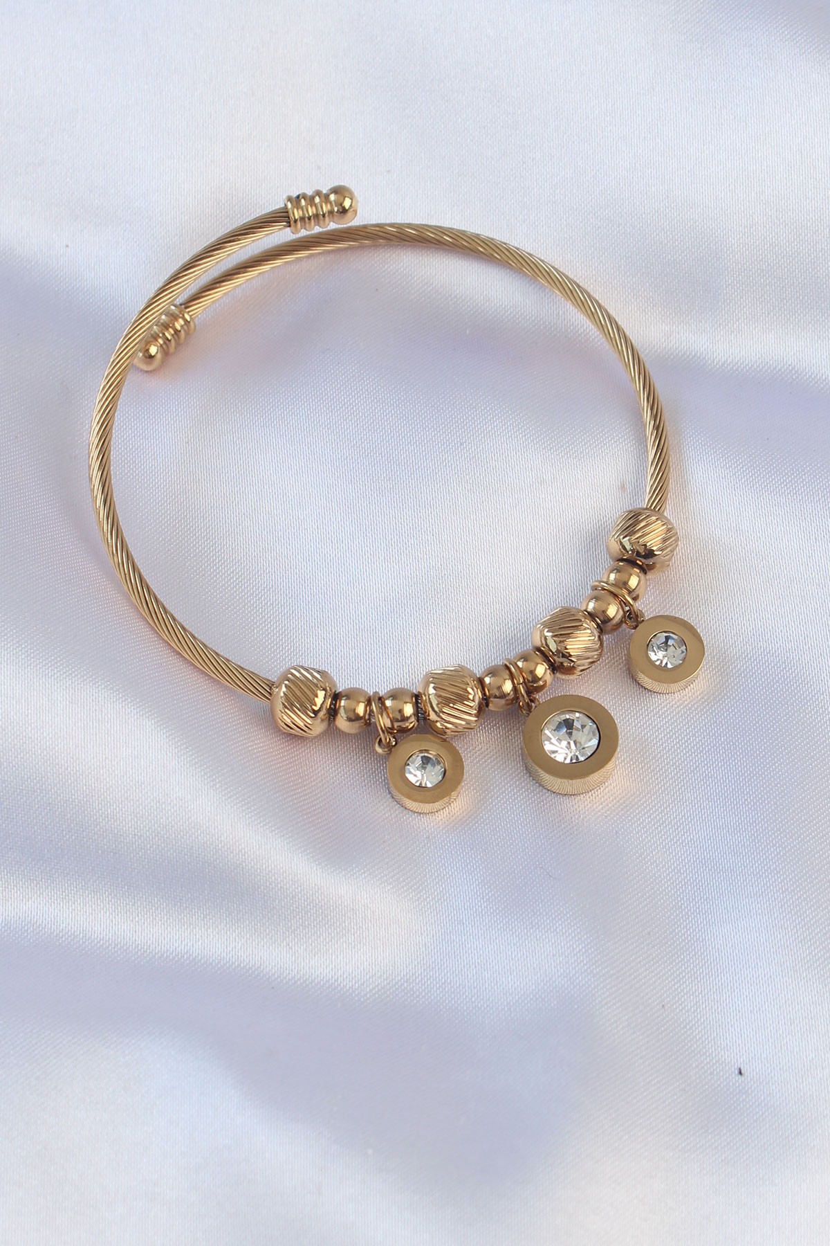 316L Çelik Gold Renk Zirkon Taşlı Charm Bileklik