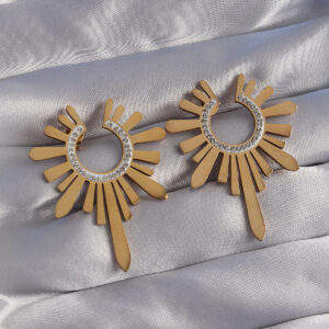 Küpe 316L Çelik Gold Zirkon Taşlı Güneş Figürlü Kadın Küpe