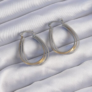 Pirinç Küpe Oval Katmanlı Gold Gümüş Renk