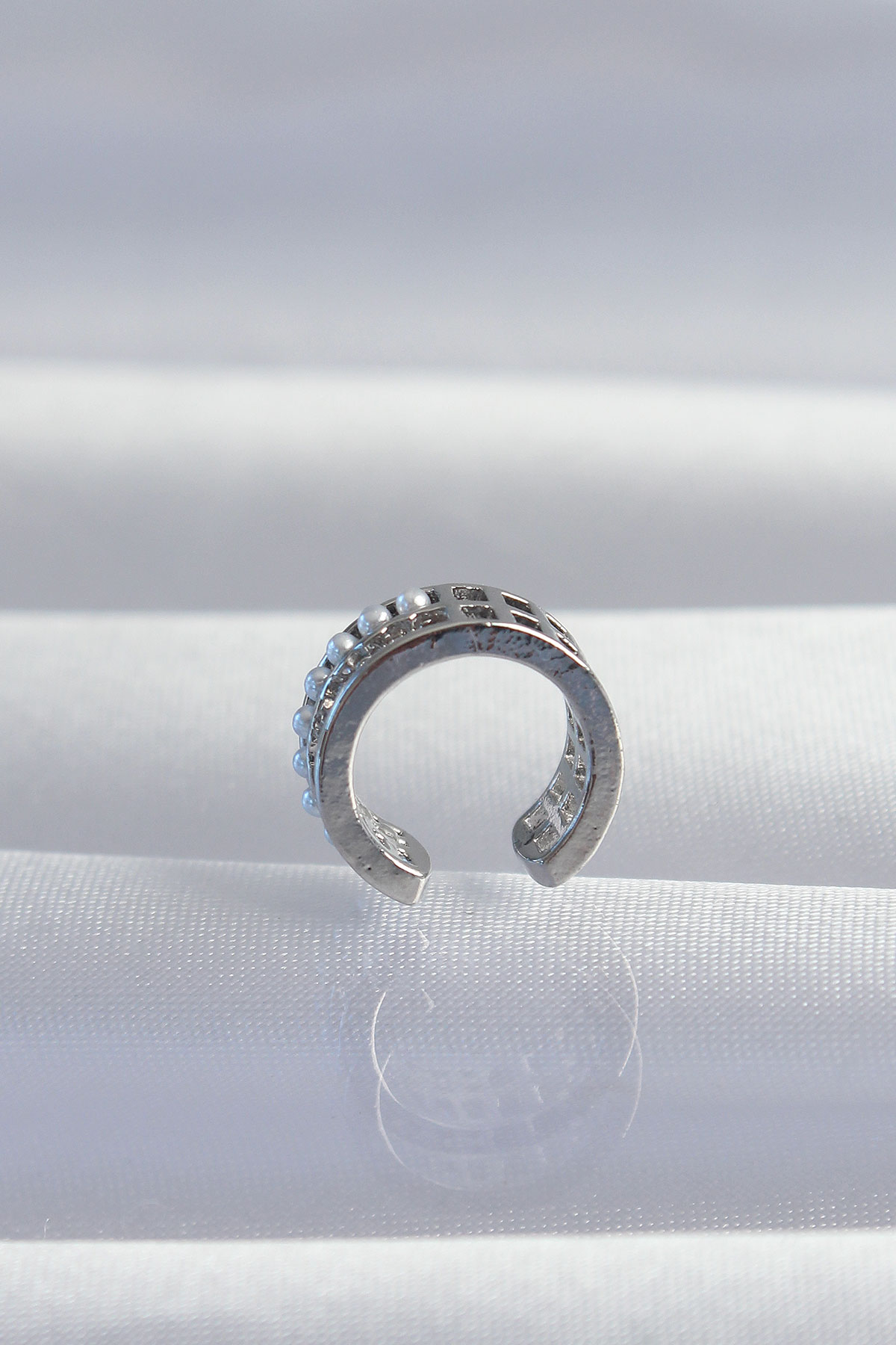 Gümüş Renk İncili Baget Taşlı Zirkon Earcuff Küpe - Görsel 2