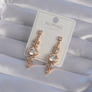 Rose Gold Zirkon Taşlı Geometrik Sallantılı Küpe