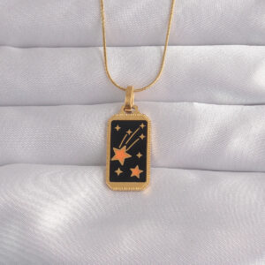 316L Çelik Gold Kaplama Siyah Mineli Yıldız Tarot Kolye
