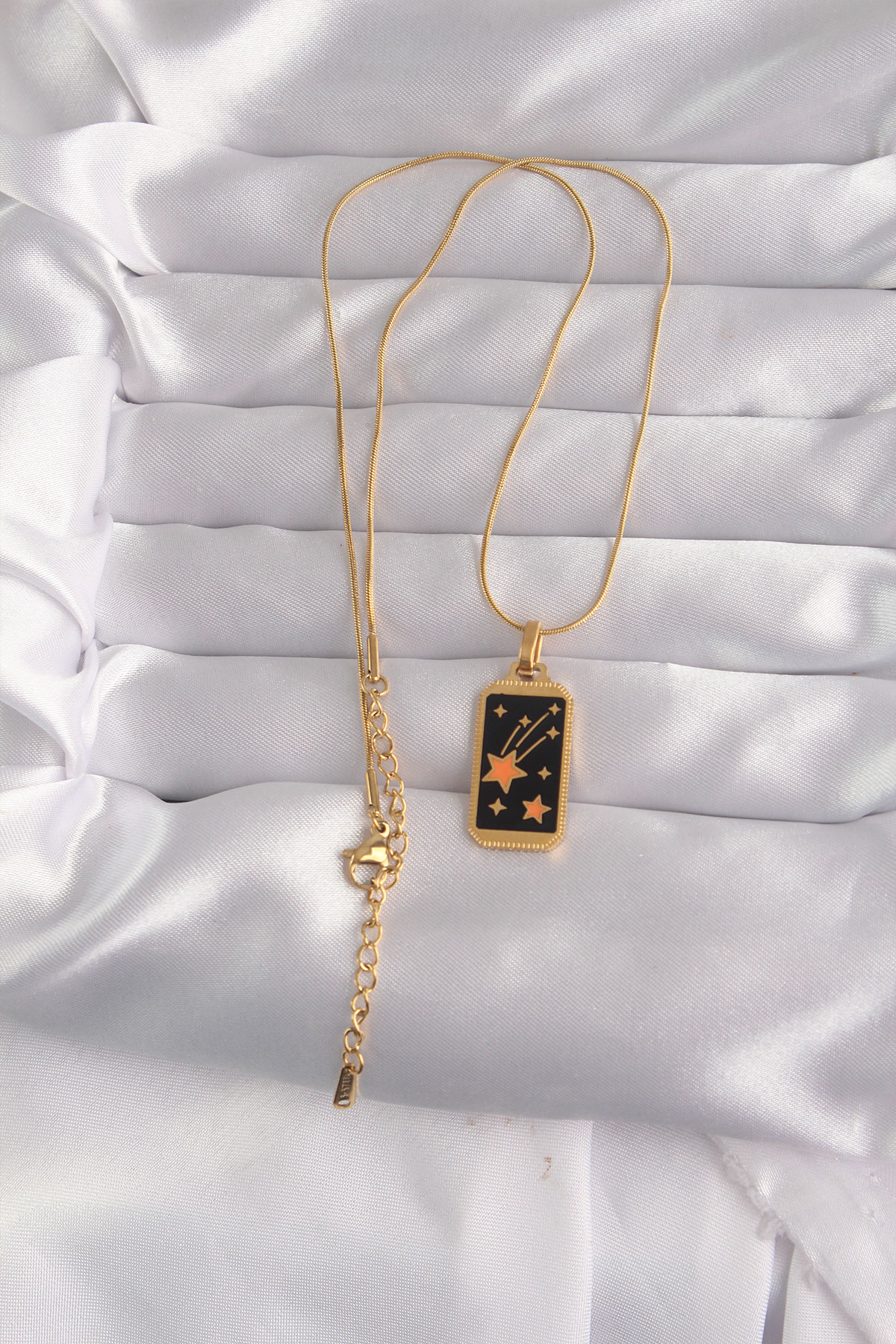 316L Çelik Gold Kaplama Siyah Mineli Yıldız Tarot Kolye - Görsel 2