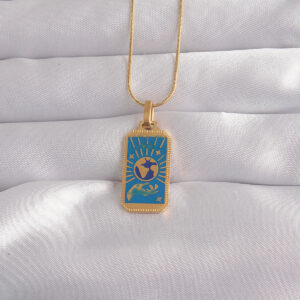 316L Çelik Gold Kaplama Mavi Mineli El Figürü Tarot Kolye