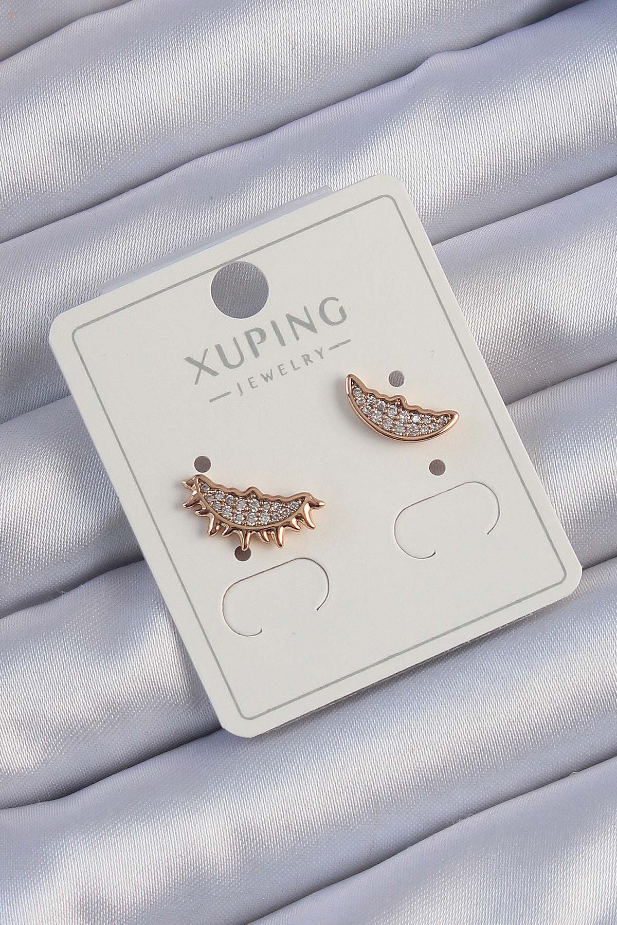 Ay Güneş Tasarım Küpe Roz Gold Zirkon Taşlı Pirinç