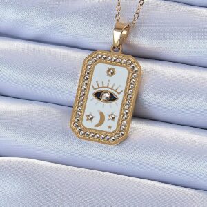 Çelik Kolye Gold Mineli Zirkon Taşlı Göz Figür Tarot