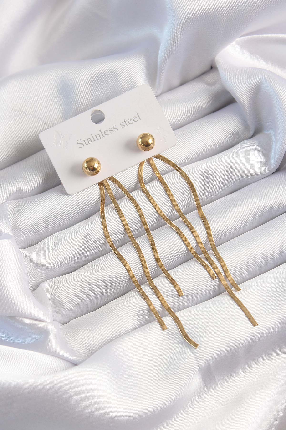 Topçuk Küpe Gold Renk 316L Çelik İtalyan Tasarım