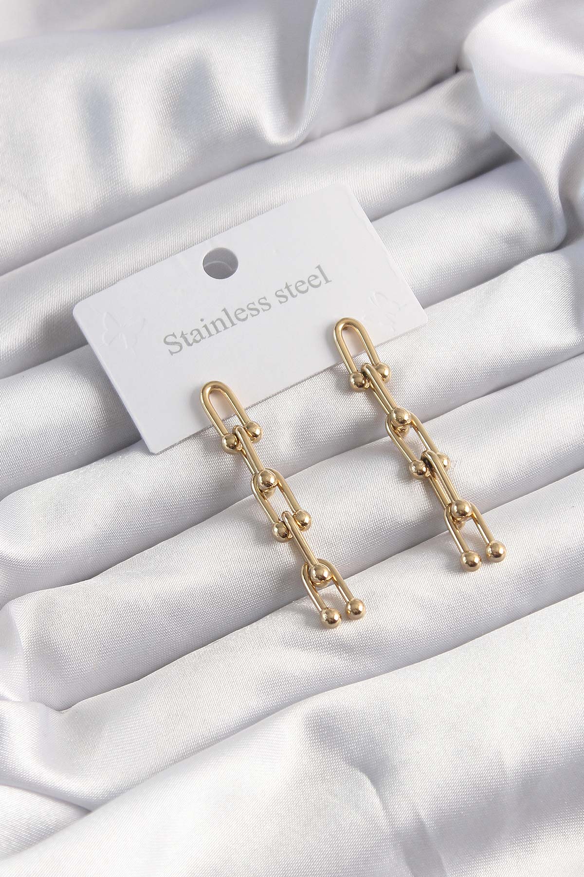 Çelik Sallantılı Küpe Gold Renk 316L Paslanmaz