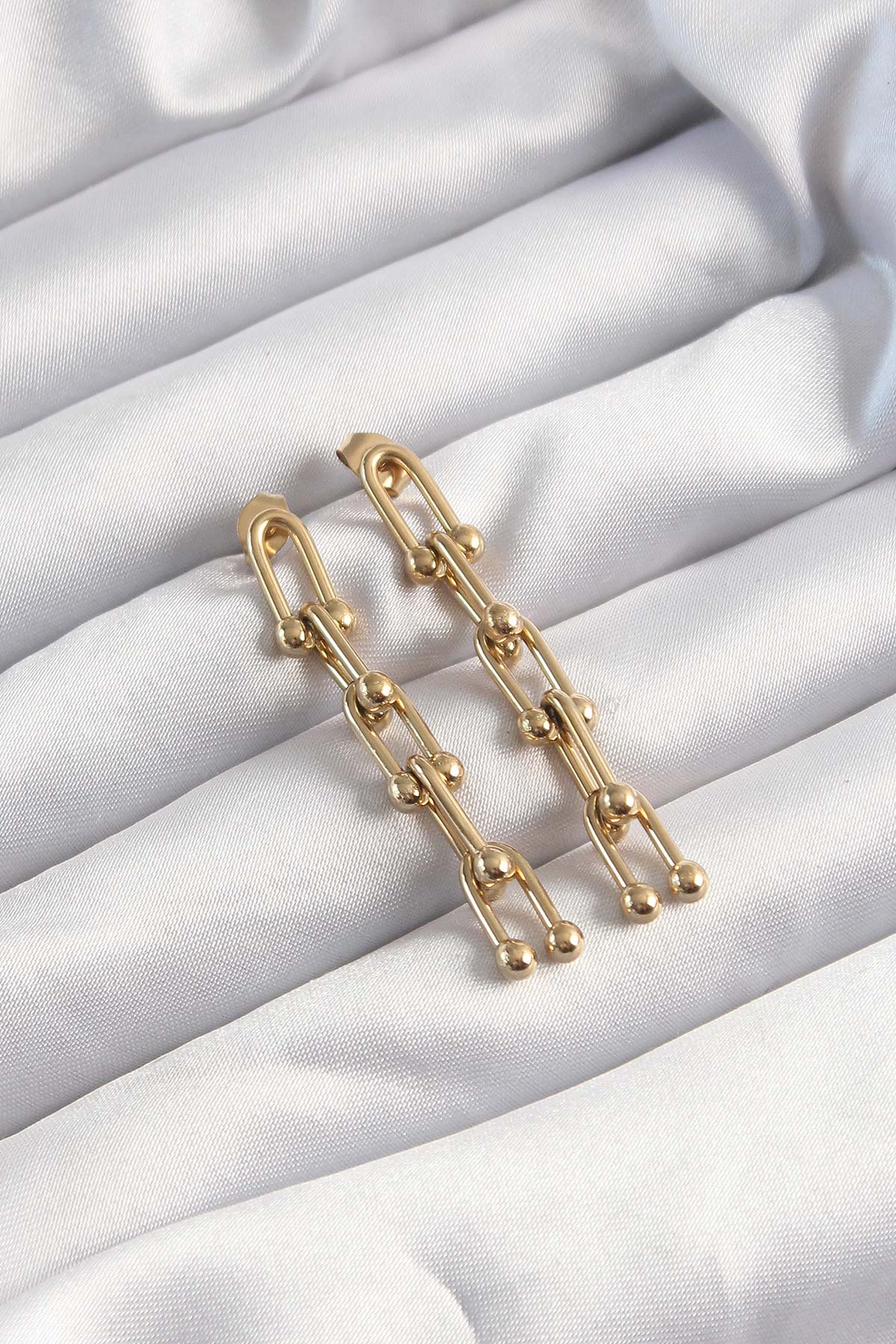 Çelik Sallantılı Küpe Gold Renk 316L Paslanmaz - Görsel 2