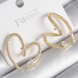 Kadın Küpe Yılan Kalp Model Zirkon Taşlı Gold Renk Pirinç