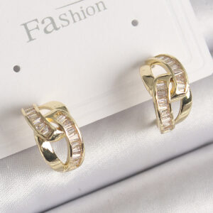 Zirkon Taşlı Zincir Model Küpe Pirinç Gold Kadın Küpe