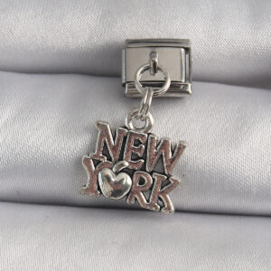 316L Çelik New York Yazılı Sallantı Charm Gümüş Renk