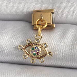 Nomination Charm Göz Model Zirkon Taşlı 316L Çelik Gold Sallantı
