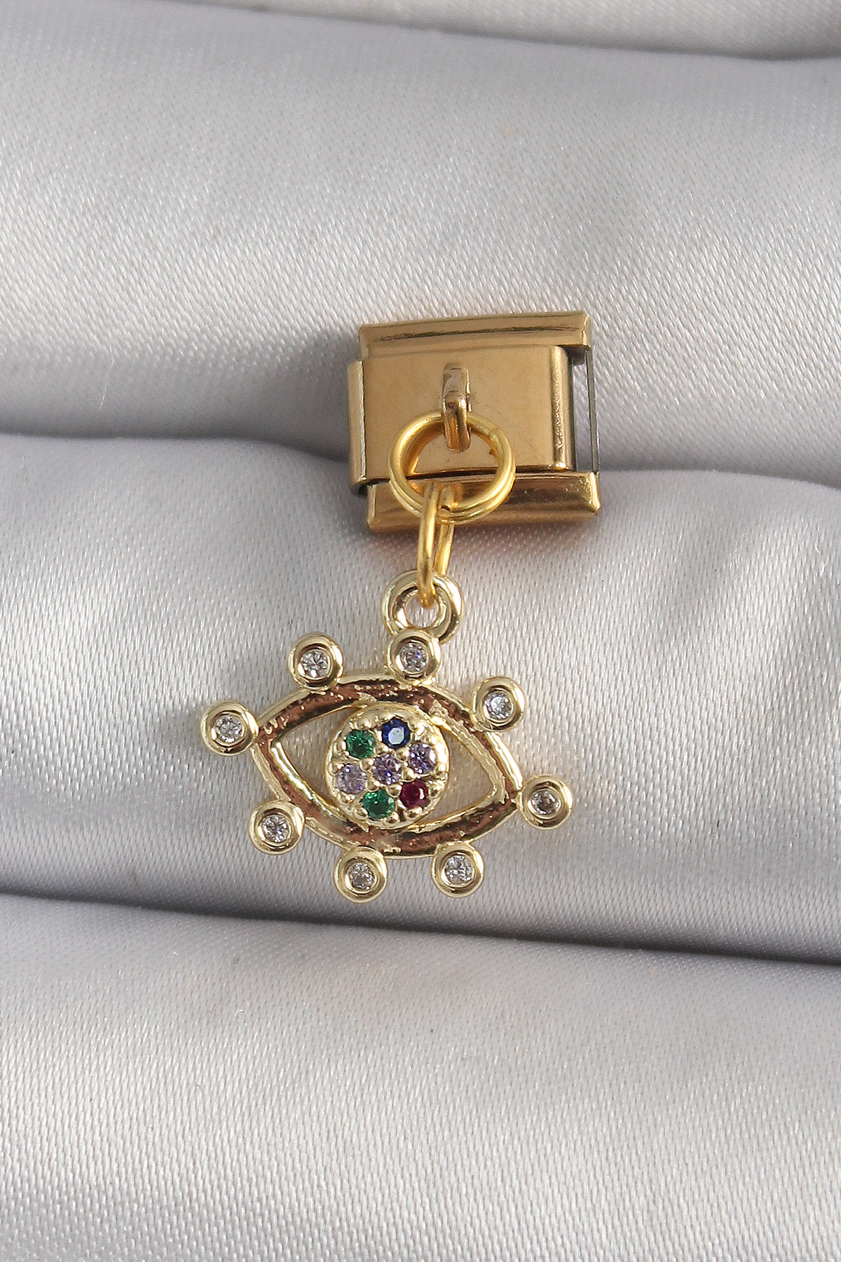 Nomination Charm Göz Model Zirkon Taşlı 316L Çelik Gold Sallantı
