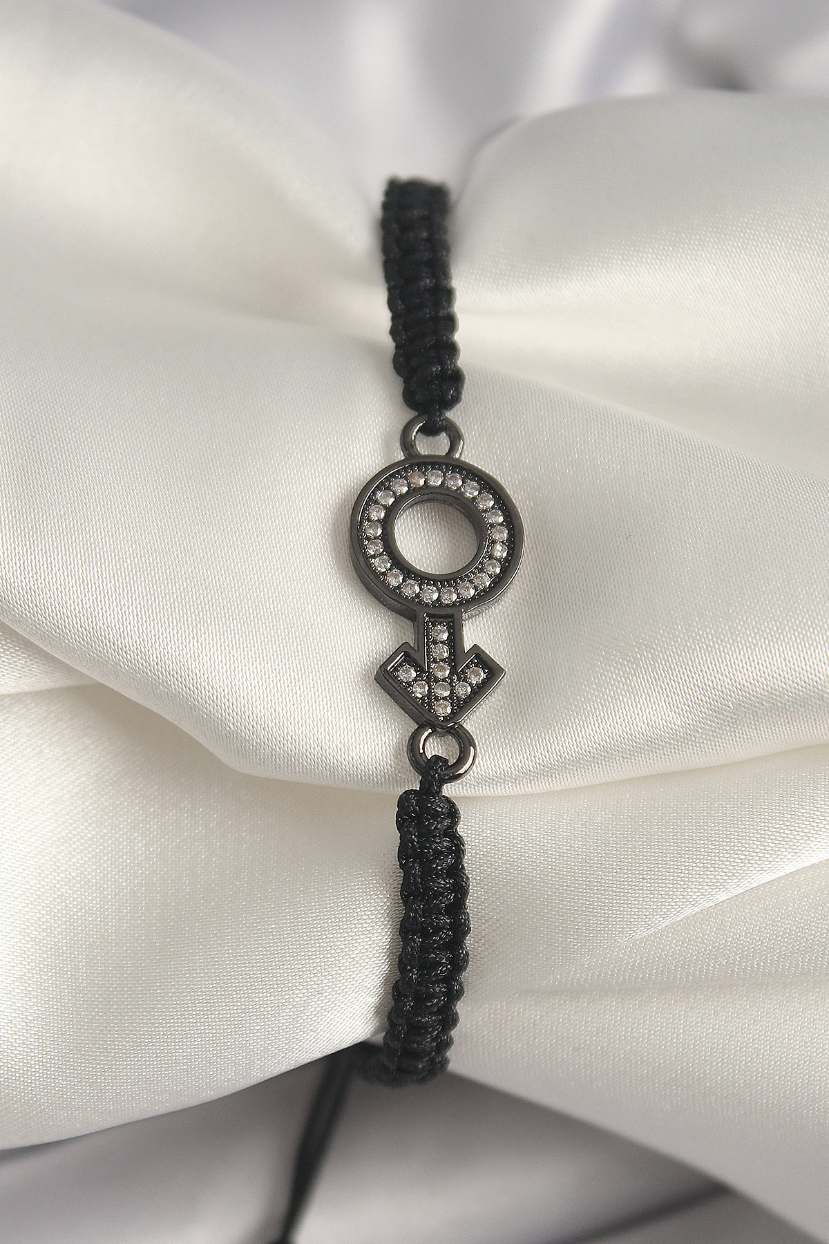 Venüs Mars Bileklik Zirkon Taşlı Füme Makrome Ayarlanabilir