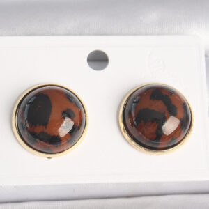 Kadın Küpe Pirinç Gold Renk 3D Daire Leopar Model