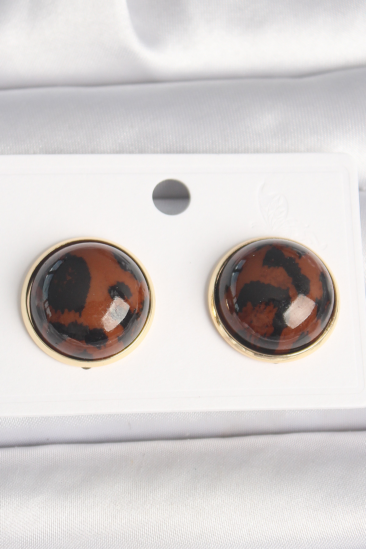 Kadın Küpe Pirinç Gold Renk 3D Daire Leopar Model
