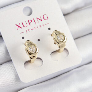 Kalp Model Zirkon Taşlı Küpe Gold Renk Pirinç Kadın Küpe