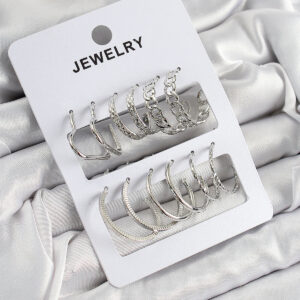 Pirinç Karışık Halka Model Gümüş Renk 6 Çift Kadın Küpe Seti