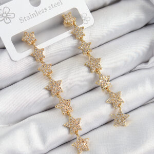 Zirkon Taşlı Sallantılı Yıldız Model Gold Kadın Küpe