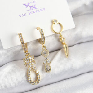 Zirkon Taşlı Sallantılı Küpe Gold Renk 3'lü Set