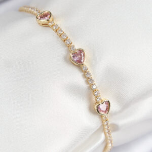 Zirkon Taşlı Pembe Kalp Model Gold Kadın Bileklik