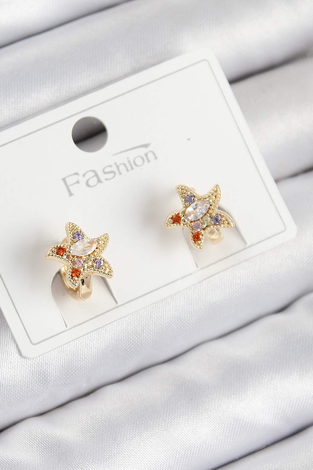 Yıldız Model Zirkon Taşlı Çocuk Küpe Gold Renk Pirinç