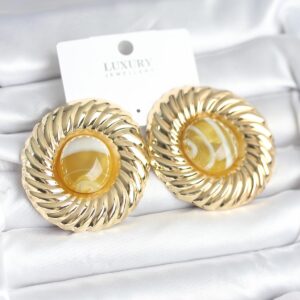 Pirinç Gold Kehribar Boncuklu Vintage Kadın Küpe