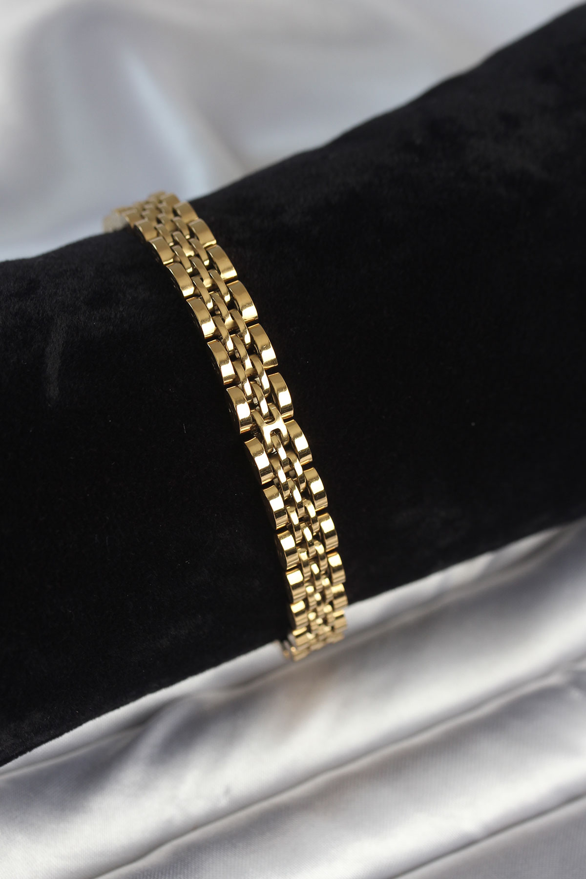 Erkek Bileklik 316L Çelik 7 mm Gold Kalın Model