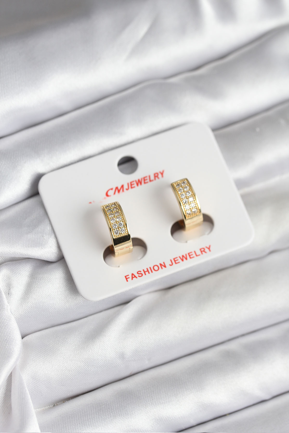 Kadın Küpe 14K Gold Kaplama Zirkon Taşlı Halka Tasarım