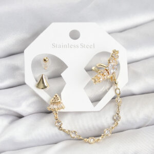 Yıldız Model Zincir Bağlantılı Ear Cuff Küpe Seti Gold