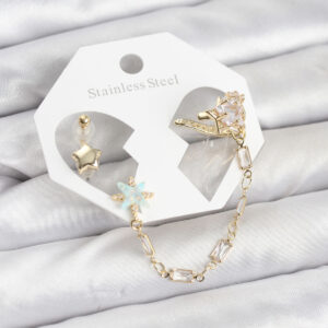 Yıldız Model Zincir Bağlantılı Ear Cuff Küpe Zirkon Taşlı