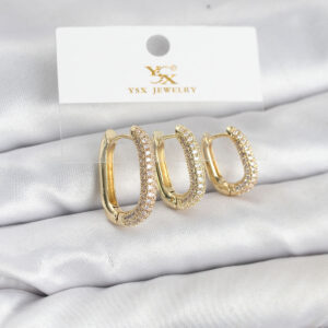 Gold Renk Zirkon Taşlı Halka Küpe Seti 3'lü Trio