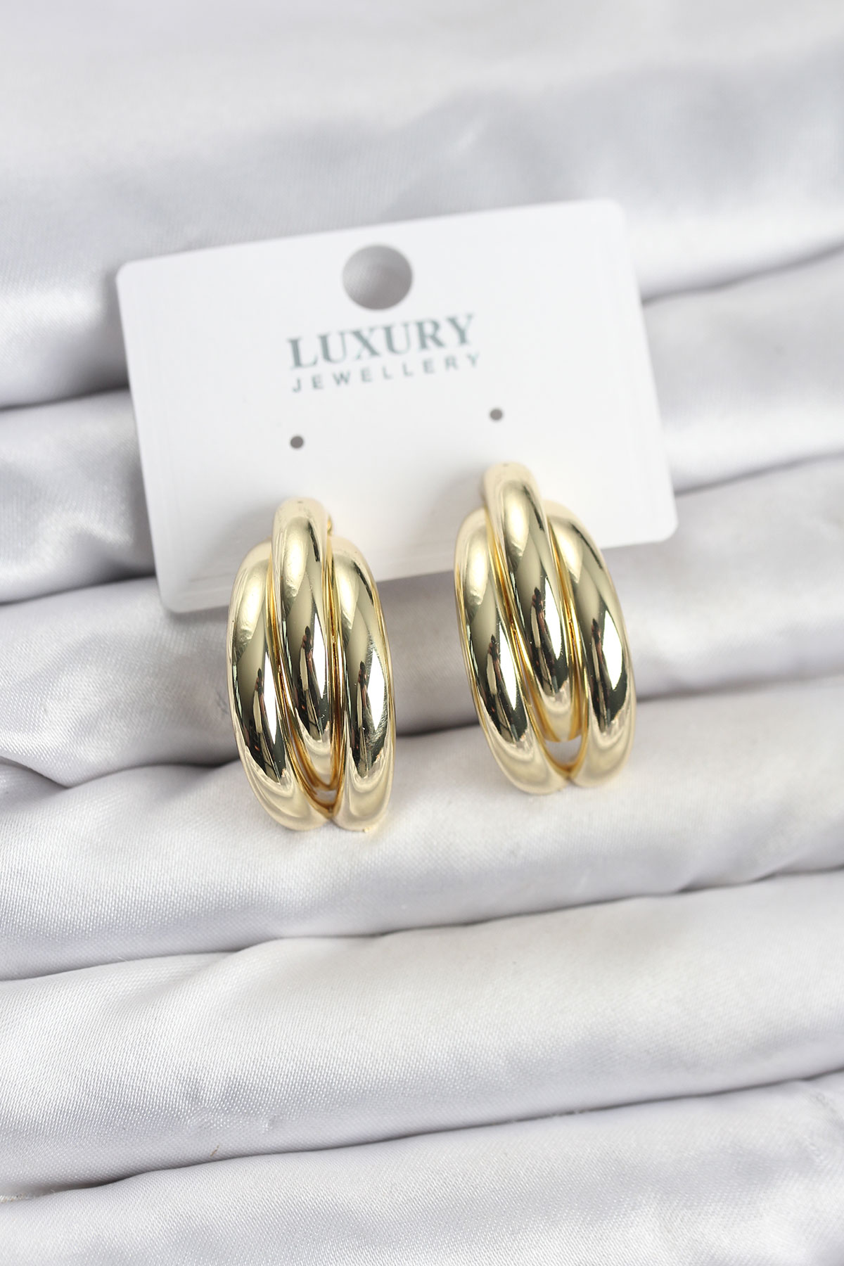 Kadın Küpe Gold Renk Pirinç Yarım Halka Model Altın Kaplama