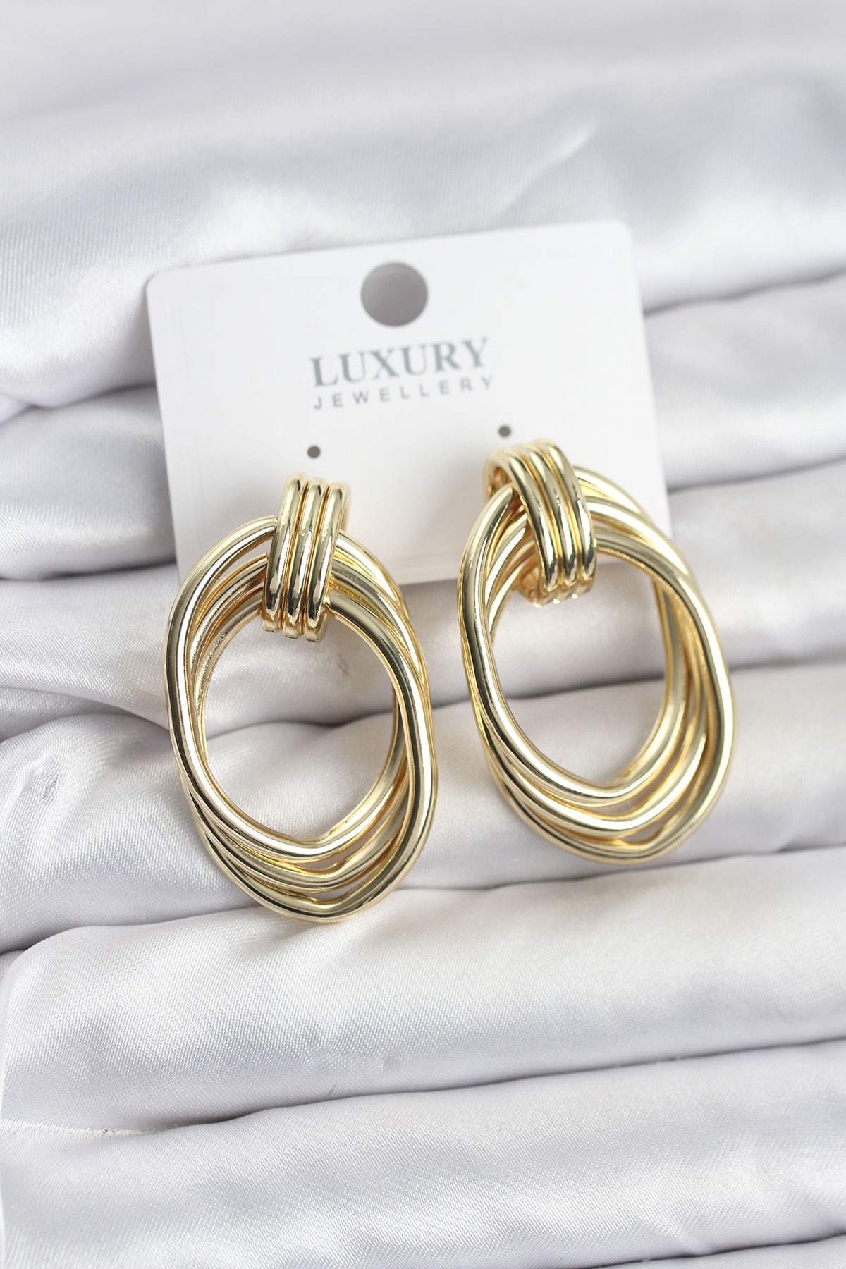 Pirinç Damla Model Vintage Kadın Küpe Gold Renk - Görsel 2